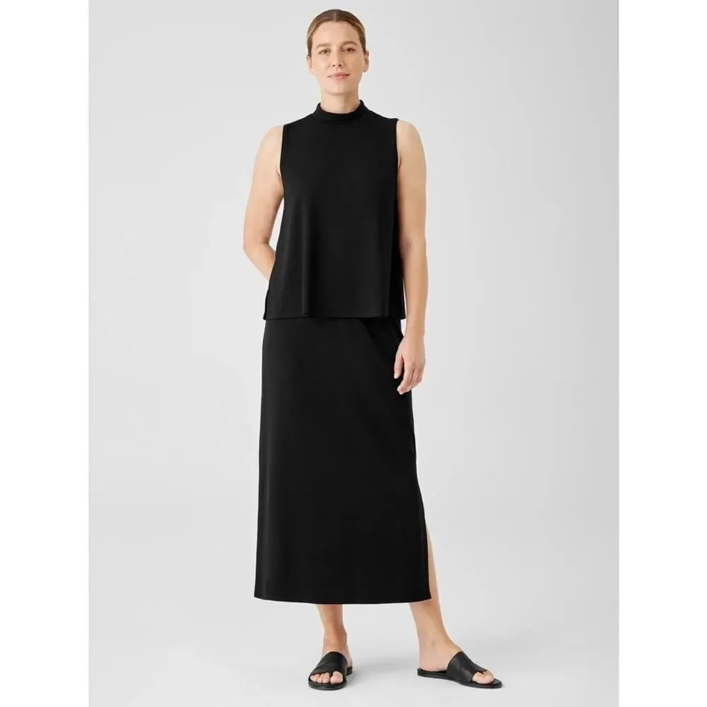 Eileen Fisher Black Tencel Midi Pencil Skirt with Side Slit Size S/P